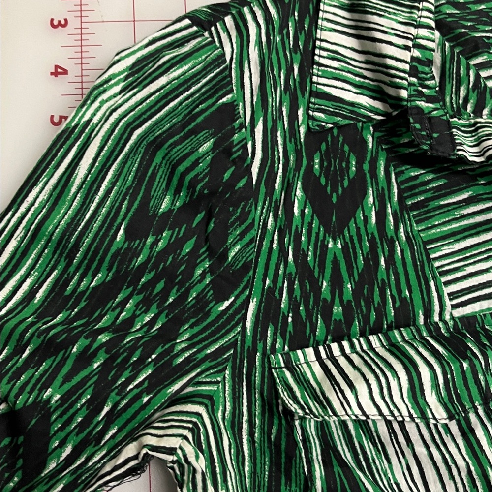 DEREK LAM FOR DESIGN NATION Career Preppy Green Woodgrain Cotton Shirtdress S - Picture 7 of 16